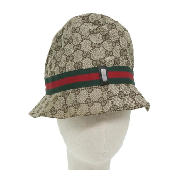 GUCCI GG Canvas Web Sherry Line Hat M Size Beige Red Green Auth am5574V - Picture 1 of 9